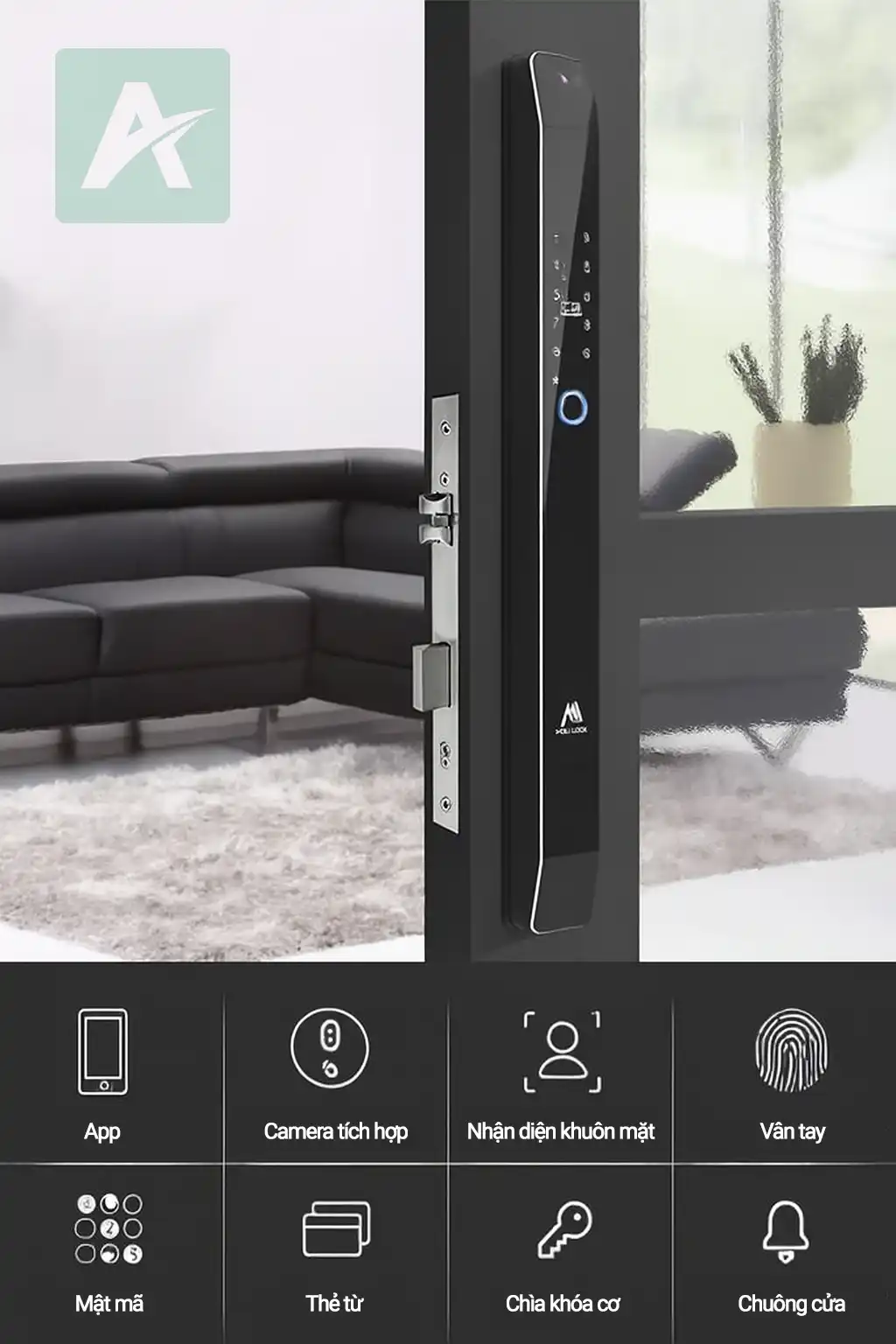 Khóa vân tay nhận diện khuôn mặt AN001AF – Giải pháp an ninh thông minh cho cửa nhôm, cửa gỗ và cửa lùa