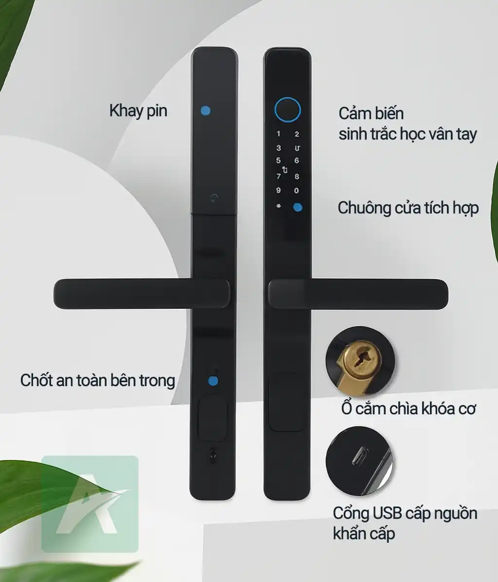 Khóa vân tay cửa nhôm AN002A – Thiết kế sang trọng, bảo mật thông minh và quản lý từ xa