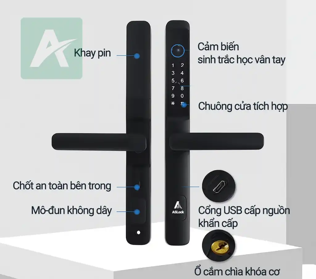 Khóa vân tay cửa nhôm ASLock AN002Z – Bảo mật cao cấp, tiện nghi và sang trọng