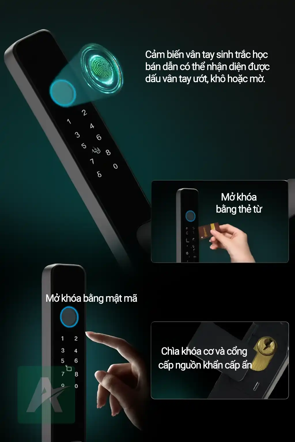 Khóa vân tay cửa nhôm AN002A – Thiết kế sang trọng, bảo mật thông minh và quản lý từ xa